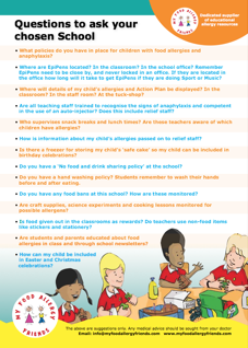questions to ask schools on food allergies